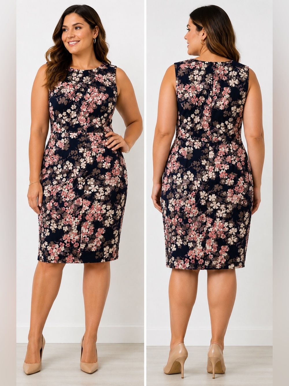 Apricot Floral Sheath Dress – Women’s US Size 12 (UK 16 / XL)